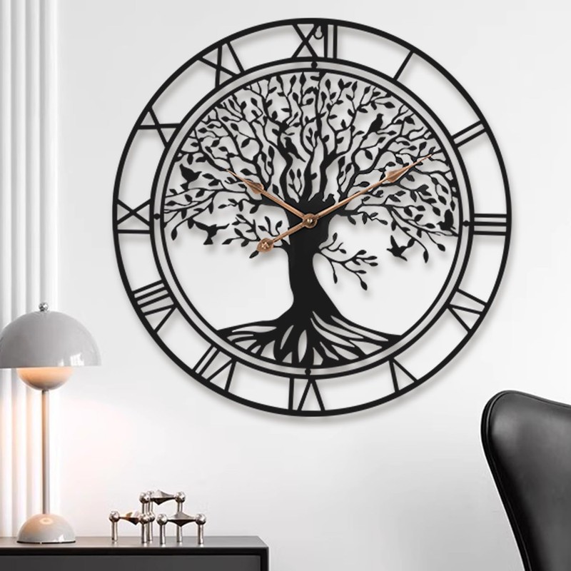 Dankeit Tree of Life Wall Clock, 24Inch Metal Black Family