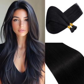 18 Inches I Tip Remy Human Hair Extensions 100 Strands/Pack Pre Bonded Keratin Stick In Hair Extensions Cold Fusion Hair Piece Long Straight For Women #1 Jet Black 18'' 50g