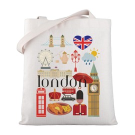 MYSOMY London Travel Souvenir Tote Bag London Shopping Bag London Travel Toiletry Bag London Themed Bag London Travel Gift (London TB)