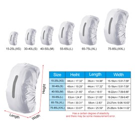 PATIKIL 75-85L Waterproof Backpack Rain Cover, Non-Slip Backpack Cover with Vertical Reflective Strap Stay Dry for Hiking, Camping, Hunting, XXL, Silver Tone