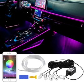Car LED Interior Strip Light, 5 in 1 16 Million Colors with 236 inches Fiber Optic, Multicolor RGB Sound Active Automobile Atmosphere Strip Ambient Lighting Kit Wireless Bluetooth APP Control