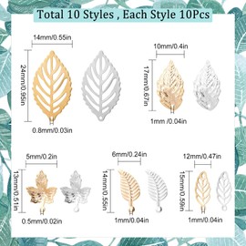 SUNNYCLUE 1 Box 100Pcs 10 Styles Gold Leaves Charms Maple Leaf Charms Bulk Spring Plant Charm Stainless Steel Leaf Charm for Jewelry Making Charms Women Adults DIY Earring Necklace Bracelet Craft