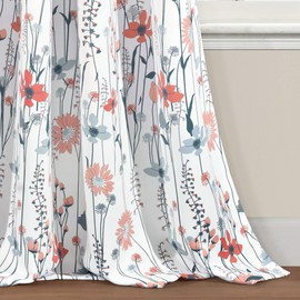Lush Decor Clarissa Floral Light Filtering Window Curtain Panel Pair, 95" L x 52" W, Blue & Coral