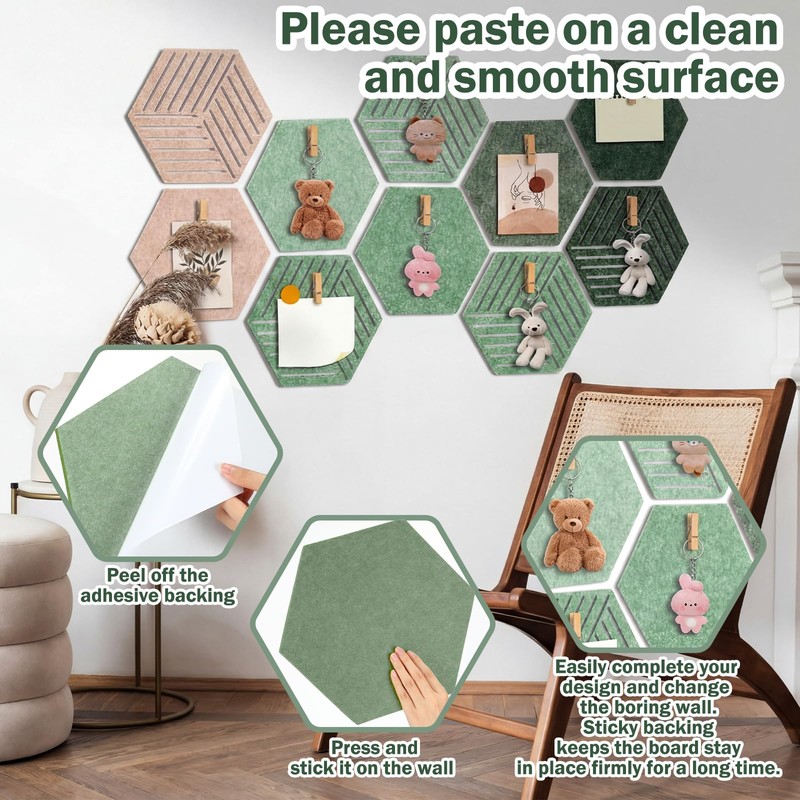Zhehao Sage Green 15 Pack 12'' Large Hexagon Cork Bulletin