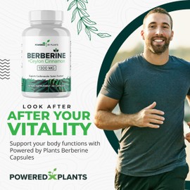POWERED X PLANTS Pure Berberine Supplement - 1300mg Berberine with Ceylon Cinnamon for Metabolism & Immune System Support - 5 Pack, 300 Servings