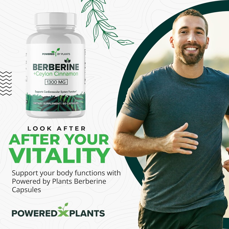 POWERED X PLANTS Pure Berberine Supplement - 1300mg Berberine with