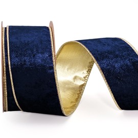 LaRibbons Christmas Ribbon Wired Navy Velvet Ribbons Navy Crushed Christmas Ribbon for Gift Wrapping Party Decoration Crafts Wreath Bow Outdoor Decor - 2.5 Inch 10 Yards