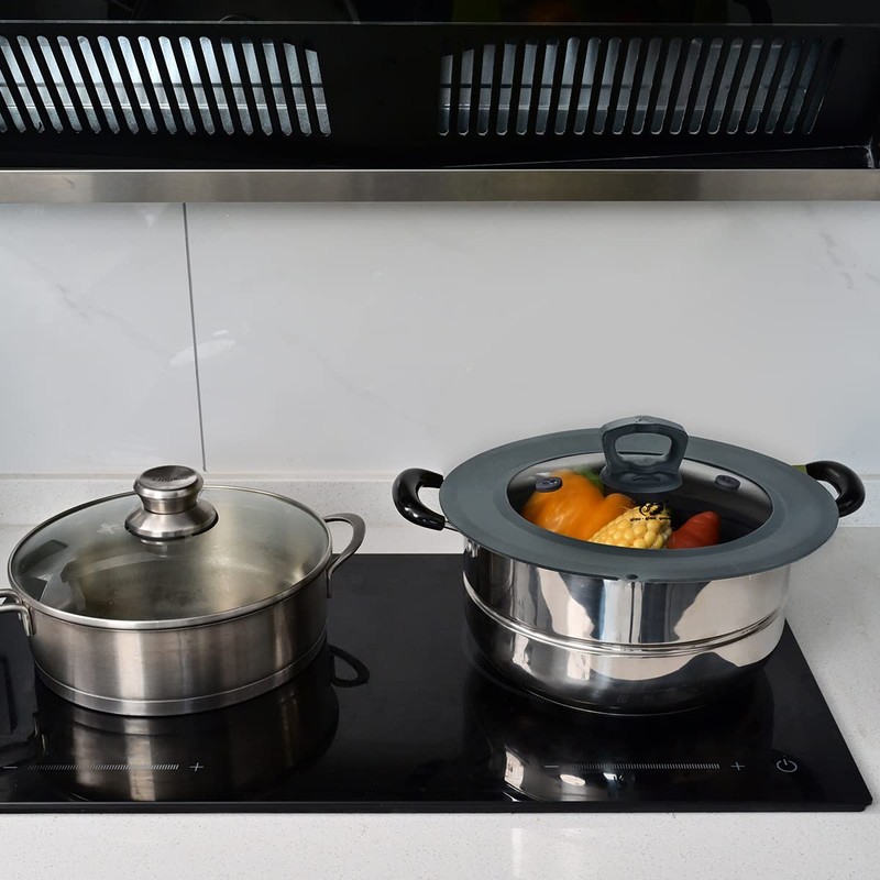 Set of 2 Vented Tempered Glass Universal Lid for Pot