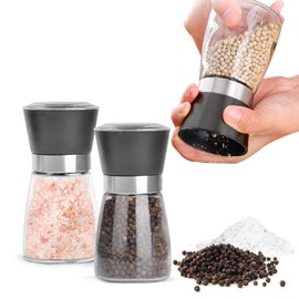2Pzas de Molinillo Manual de Sal y Pimienta, Molinillo de Sal Marina de el Plastico Ajustable y Molinillo de Pimienta de Acero Inoxidable, Molino Rellenable Manual para Sal, Pimienta o Especias