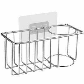 ThsGivingStore Suction Sink Sponge Holder with Brush Holder, 2-in-1 Adhesive Sink Caddy for Kitchen No Drilling, 304 Stainless Steel Rustproof Waterproof Sink Organizer Rack Basket