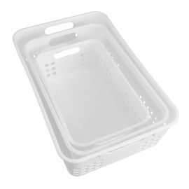 BUGUUYO 3Pcs Stackable Household Storage Baskets White and Snack Organizer Bins for Desktop Nursery and Home Use Versatile Cosmetic and Storage