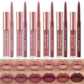URQT 12pcs Lip Liner and Lipstick Makeup Set, 6 Velvety Matte Liquid Lipsticks + 6 Matching Smooth Lip Liner One Step Lips Makeup Kits Waterproof Long Lasting Matte Lipstick Gift Set