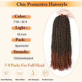 8 Packs Pre-twisted Crochet Passion Twist Hair 18 Inch Ombre Brown Passion Twist Crochet Hair Pre-looped Crochet Braids for Black Women Passion Twists Braiding Hair Synthetic Hair Extensions
