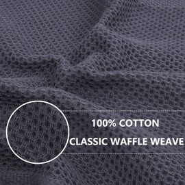 smiry Cotton Kitchen Dish Towels, 13" x 28", 4 Pack Waffle Weave Kitchen Towels, Ultra Soft Absorbent Quick Drying Dish Cloths, Dark Grey