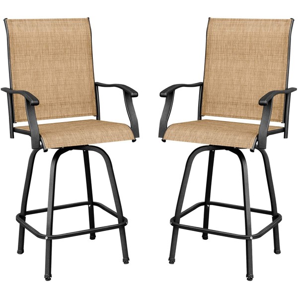 Devoko Patio Bar Stools Set of 2 All-Weather Outdoor Patio Furniture Set Counter Height Tall Patio Swivel Chairs for Bistro, Lawn, Garden, Backyard