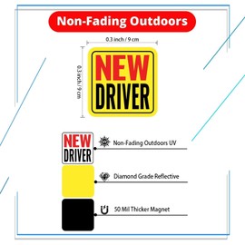 Linsaner New Driver Magnet for Car, Student Driver Magnet, 2-Pack Removable Reflective Car Decals - Durable Automotive Exterior Accessories Stickers for Cars (Red/Black - New)