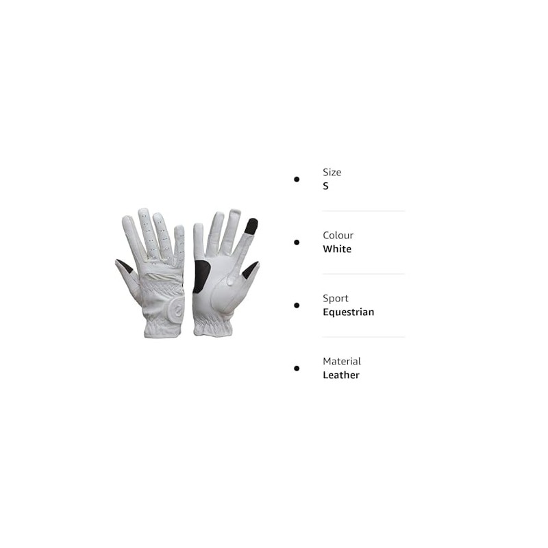 eGlove EQUEST GRIP PRO Leather Touchscreen Horse Riding Gloves (White,