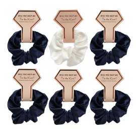 OWITER Satin Bridesmaid Scrunchies Bachelorette Hair Ties Set of 6 Bridal Shower No Damage Hairties ideas Gift for Wedding Party (navy)