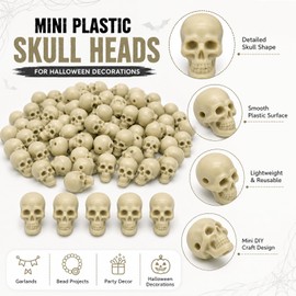 Derkiua 100pcs Mini Plastic Skull Heads for Halloween Decorations