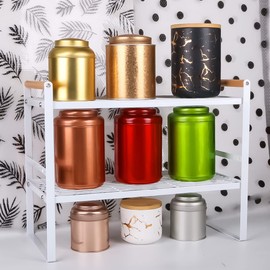 Fvstar Kitchen Counter Shelf,Space Saving Cabinet Organizer Shelf,2 Tier Counter Shelf with Wood Handle,Bathroom Countertop Shelves for Storage and Organization,16.1 x 8.3 x 12.8 Inches (White)