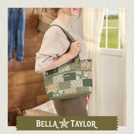 Bella Taylor Small Tote Bag for Women | Lightweight Quilted Cotton Fabric Purse | Heirloom Rose Patchwork