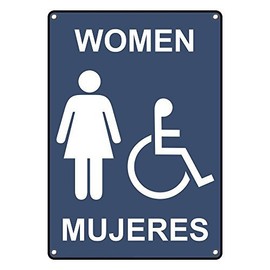 Weatherproof Plastic Vertical ADA Women - Mujeres Accessible Restroom Sign with English & Spanish Text and Symbol