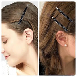 8 Pieces Rhinestone Bobby Pins Bling Crystal Metal Hair Clips Grips Slide Single Row Slim Diamante Rhinestone Bobby Pin for Brides Girls (8, Black)