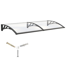 Window Awning Door Canopy Entrance,32x40 in Awnings for Doors Exterior Polycarbonate Cover Patio Door Awning UV Rain Snow Sunlight Protection Solid Sheet,Black Bracket/Transparent Board