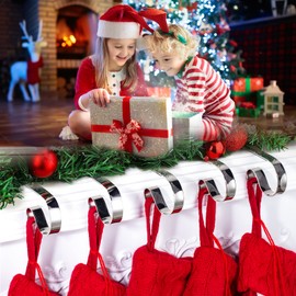 Christmas Stocking Holders for Mantle Set of 6, Non-Slip Adjustable Mantle Stocking Holders, Mantle Fireplace Stocking Hooks, Fireplace Stocking Hangers Set for Party Christmas Decorations, Sliver