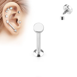 Paula & Fritz Universal Stud Labret Monroe Cartilage Flatball 3 mm Stainless Steel Surgical Steel 316L Length 4 mm - 8 mm, Customisable, Stainless Steel
