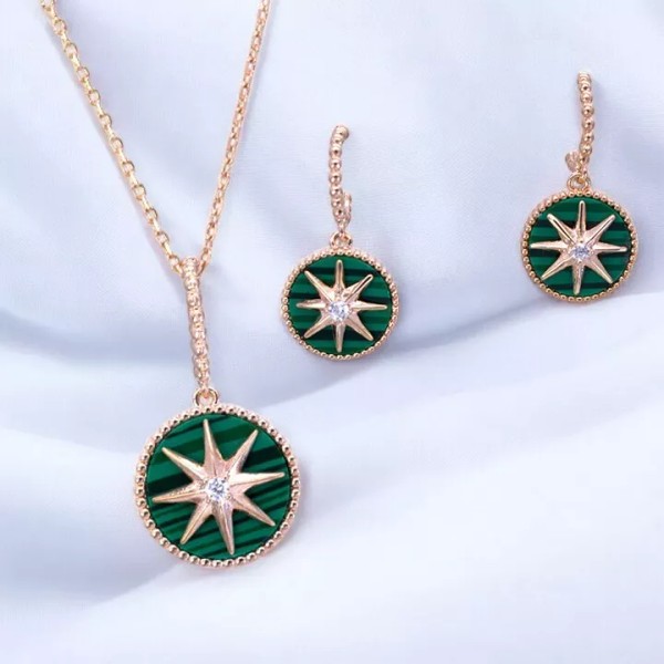 Rosegold Polestar with Malachite Cubic Zirconia Rose Gold Plated Necklace