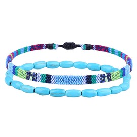Handcess Boho Anklet Women's Beads Anklet Elastic Beads Anklet Braided Foot Jewellery for Women and Girls (Blue)
