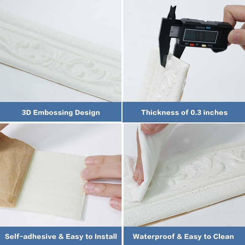 WADILE 90"x 3.1" Crown Molding Peel and Stick, Flexible Wallpaper