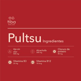 Pultsu tiba SALUD Suplemento Alimenticio | Cápsulas veganas para mejorar SALUD CARDIACA Y ARTERIAL | Formulado con: Ajo sin olor, Alcachofa, Vitamina B3 y B12 y Potasio | 30 cápsulas veganas de .800g c/u