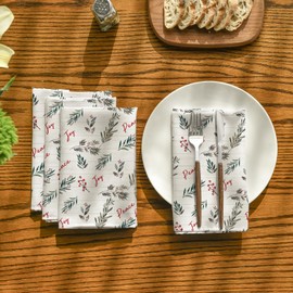 Horaldaily Christmas Cloth Napkins 18 x 18 Inch, Holly Party Dinner Decoration Washable Napkins Set of 4