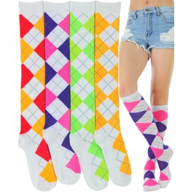 ToBeInStyle Women's Pack of 4 Knee High Socks with Colorful Stripes & Patterns - Multicolor Argyle Pattern