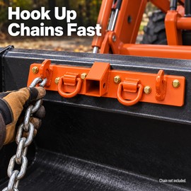 Heavy-Duty Tractor Bucket Hook Plate with 2-Inch Receiver, G70 Grab Hooks & D-Rings
