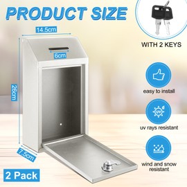 Yaocom 2 Pack Metal Donation Boxes Drop Box for Money Collection Box Suggestion Box with Lock and Keys Wall Mounted Mailbox Delivery Ballot Box for Home Office Outdoor Door, 10.24x5.71x2.95in (White)