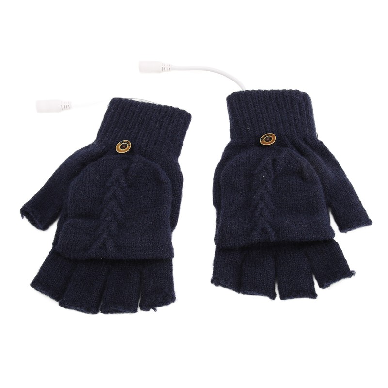 USB Warmer Heated Gloves Flip Half Fingerless Electronic Knitted Hand