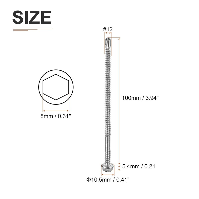 DTGN #12x4 Hex Washer Head Self Drilling Screws - 100Pack