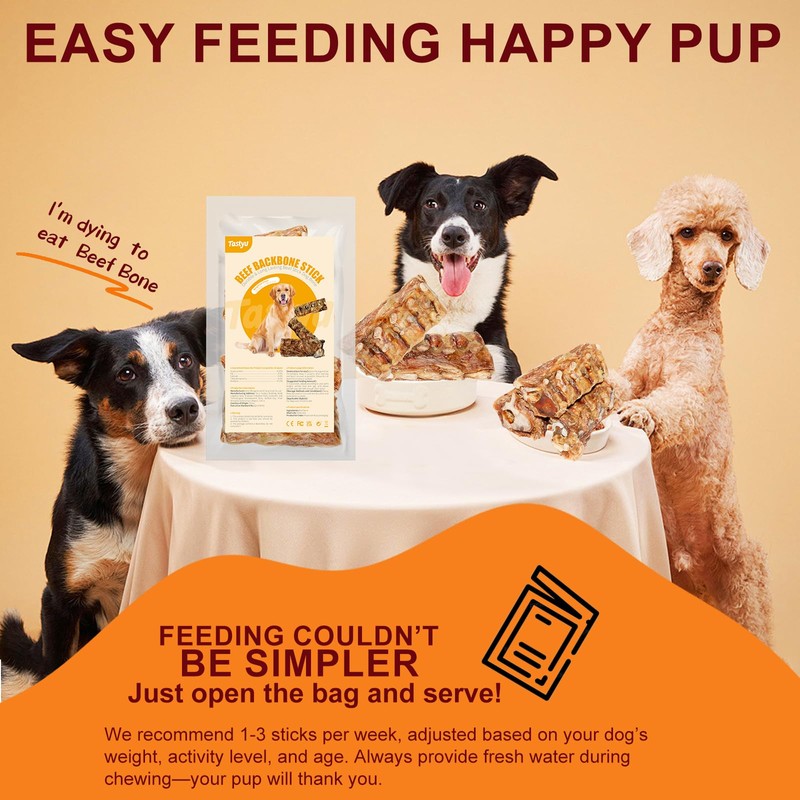 Tastyu Beef Backbone Dog Treats Single Ingredient, Rawhide Bison Rib