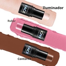 Kit de Maquillaje de 3 Piezas con Barras de Contorno en Crema, Tonos con Iluminador, Rubor y Bronceador en Barra de Contorno para Esculpir las Mejilla