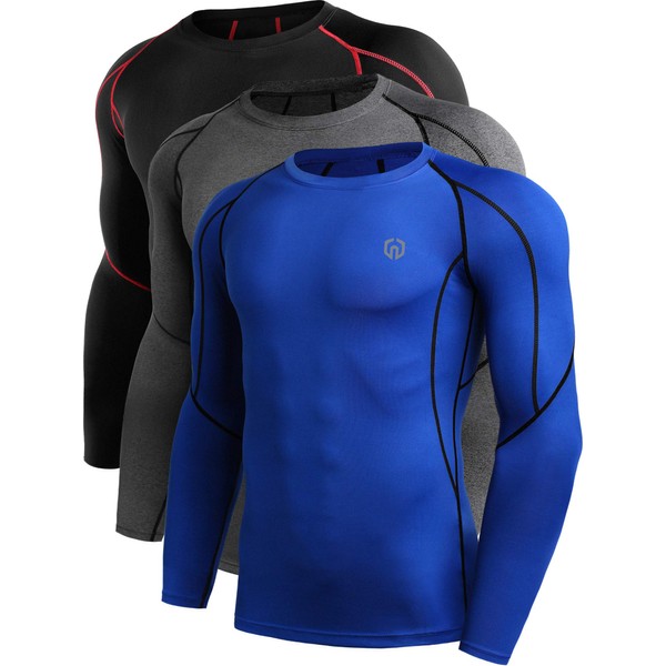 Neleus Men's 3 Pack Dry Fit Long Sleeve Compression Shirts