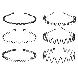 Metal Hair Band for Men Unisex Wavy Headbands Outdoor Sports Headbands Hair Bands Unisex Black Elastic Non Slip Headwear Accessories 6 Pcs