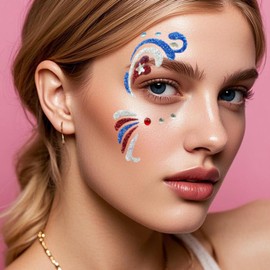 3 Sheet Patriotic Face Gems Set Blue and Red Face Jewels Stick on Face 4th of July Eye Gems Face Stickers for Women, Body Eyes Face Tattoos Sticker for Independence Day Party Festival Accessory