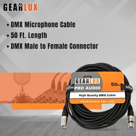 Gearlux DMX Cable, 3 Pin, Male to Female, 50 Feet - Single Pack