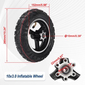 CMIYETO 10X3.0 Electric Scooter Tire 10 Inch Off-Road Tire with Hub & Inner Tube Pneumatic Tire Replacement for 80/65-6 255X80 Electric Balance Scooter Non-Slip Wear-Resistant Thickened Rubber Tyres