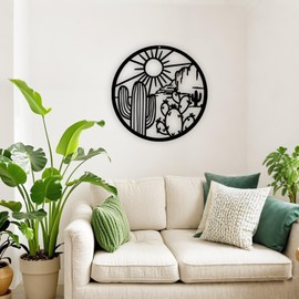 Jidecor Metal Western Cactus Desert Wall Hanging Decor Silhouette Wall Art for Home Living Room Bedroom Kitchen outdoor decor(Black, Large)