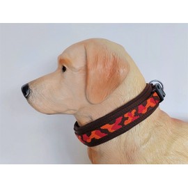 BUDDYPACK Chic dog collar, extra wide and soft with neoprene padding, size XXS - 3XL, adjustable, colourful (M (44-49 cm), orange-red on brown)