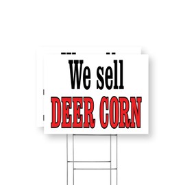 We Sell Deer Corn Yard Sign 2 Pack of 12 Inch x 16 Inch Double Sided Weatherproof Heavy-Duty Plastic with Stake | Hunting Supplies, Outdoor Products, Professional Display | Made in USA